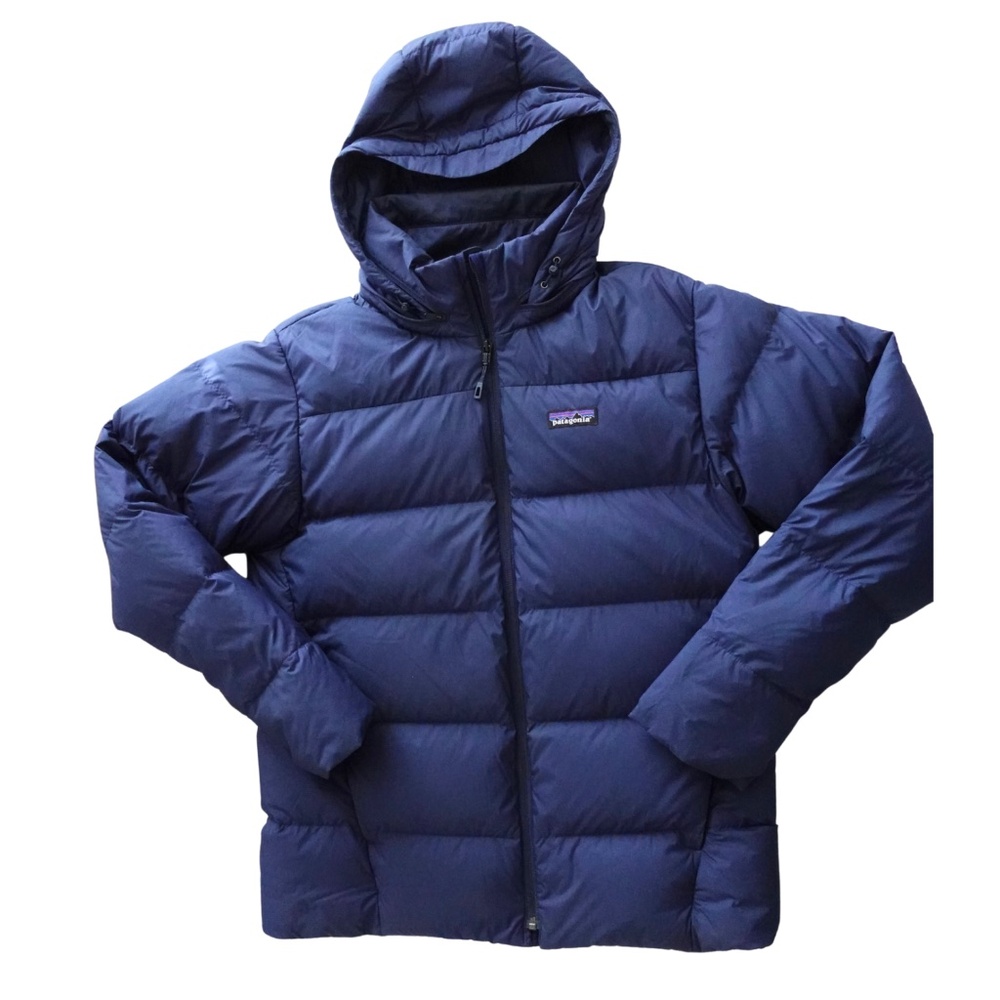 Patagonia Men's Silent Down Jacket MEDIUM Blue Hooded Full Zip Puffer 27930